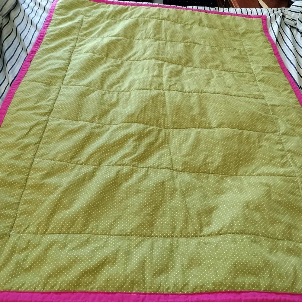 Reversible Unisex Cute Baby Bear Blue Tan Crib Quilt Pink Lime Green